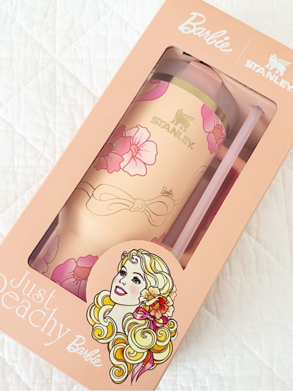 NEW Stanley x Barbie 'Just Peachy' Pink Floral Travel Tumbler